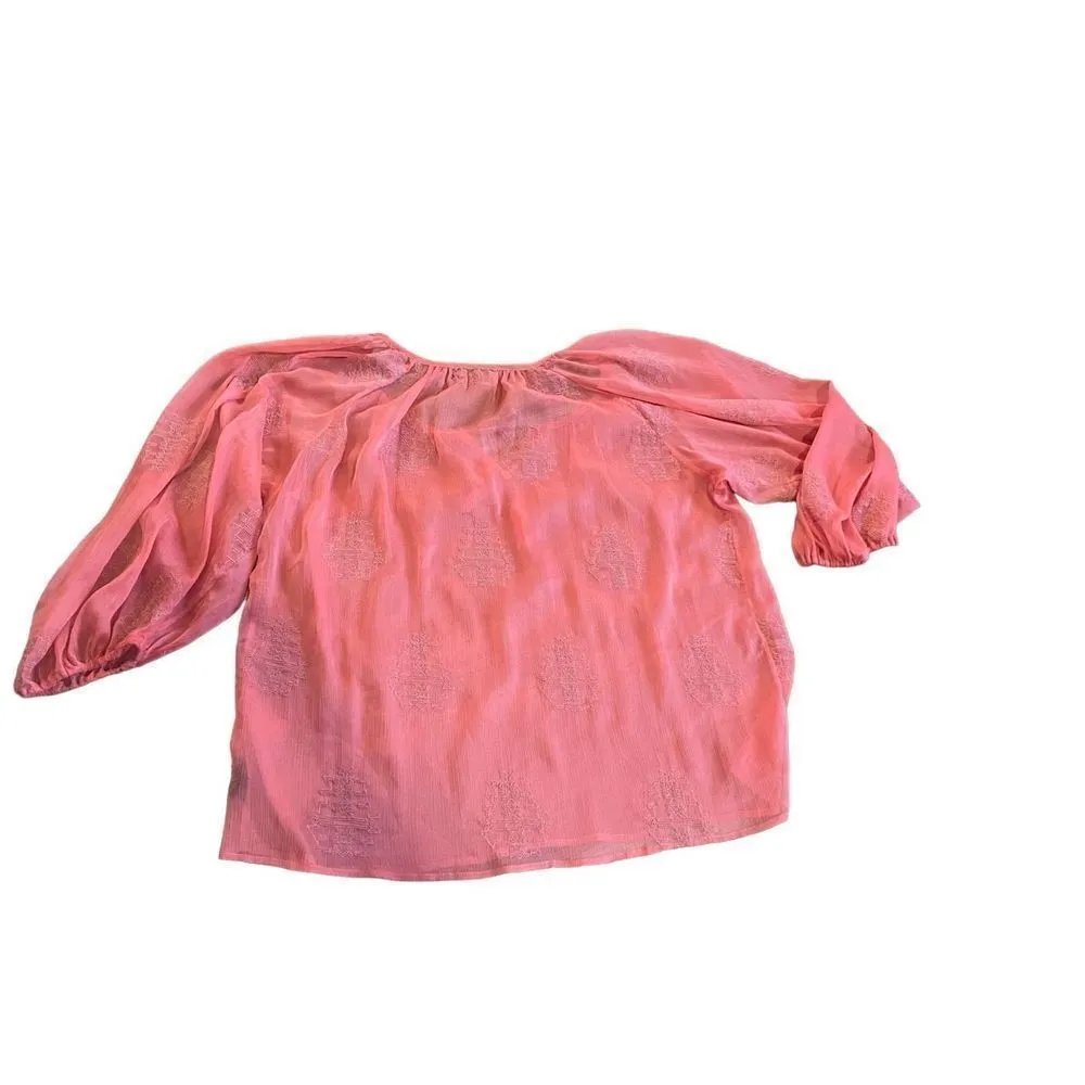 Sanctuary sheer coral orange textured peasant top size large - Image 2