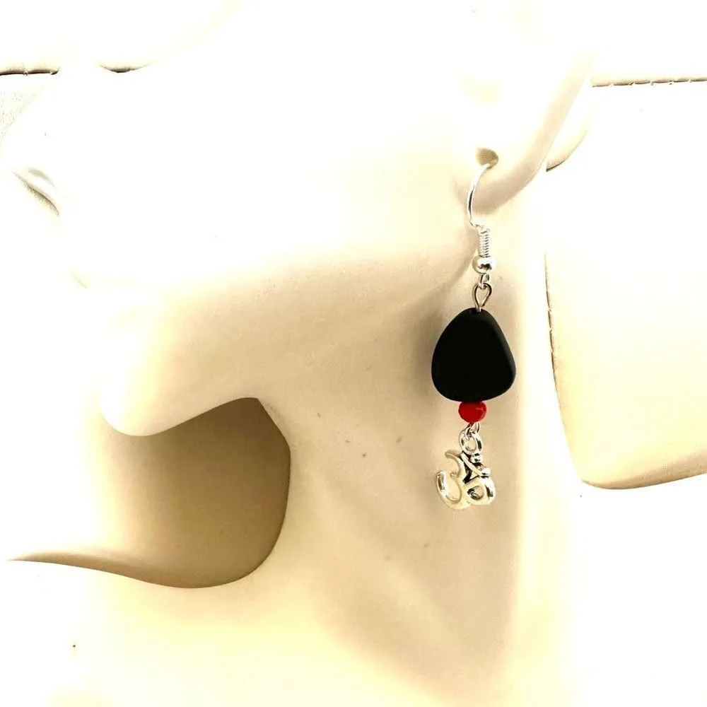 Black beaded OM charm earrings Silver - Image 6
