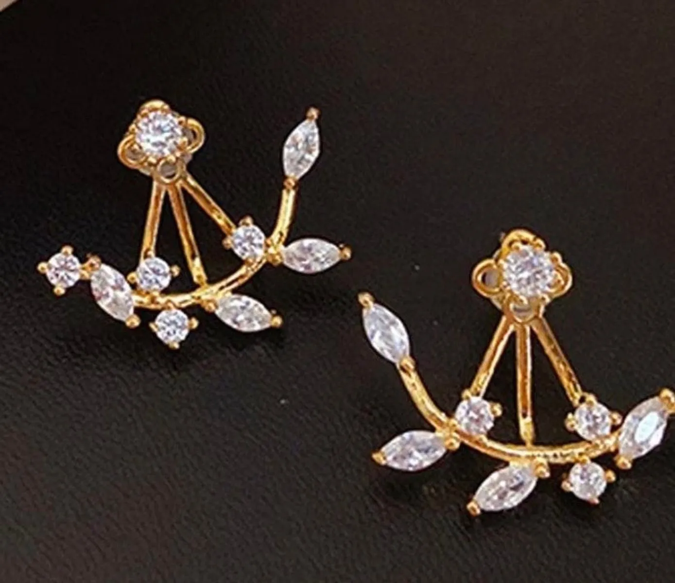 Boutique Leaf Rhinestone Earrings - Image 3