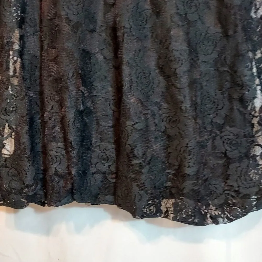 Discreet Black Lace Batwing Half Sleeves Round Neck Lined Shirt Blouse Top - Image 4