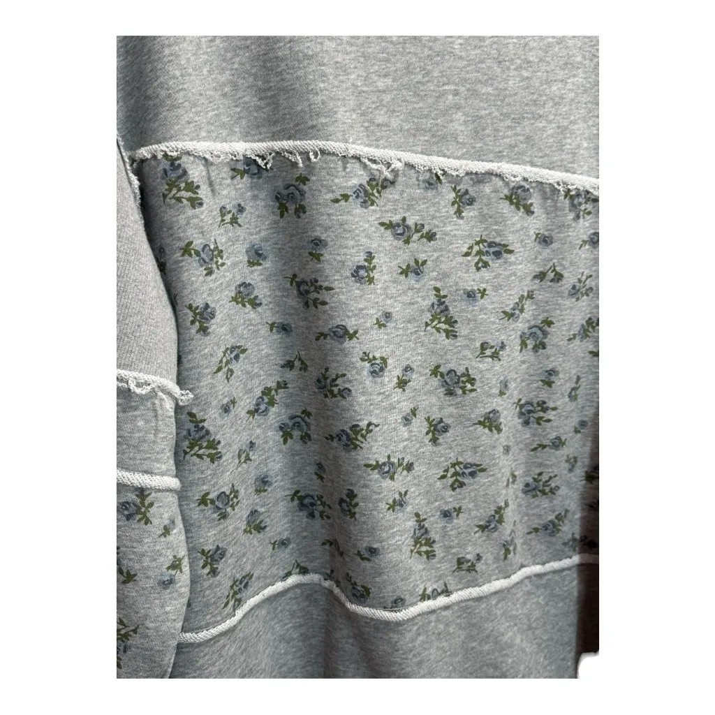 White Birch Oversized Terry Knit Floral & Solid Sweatshirt Heather Grey Size L - Image 4