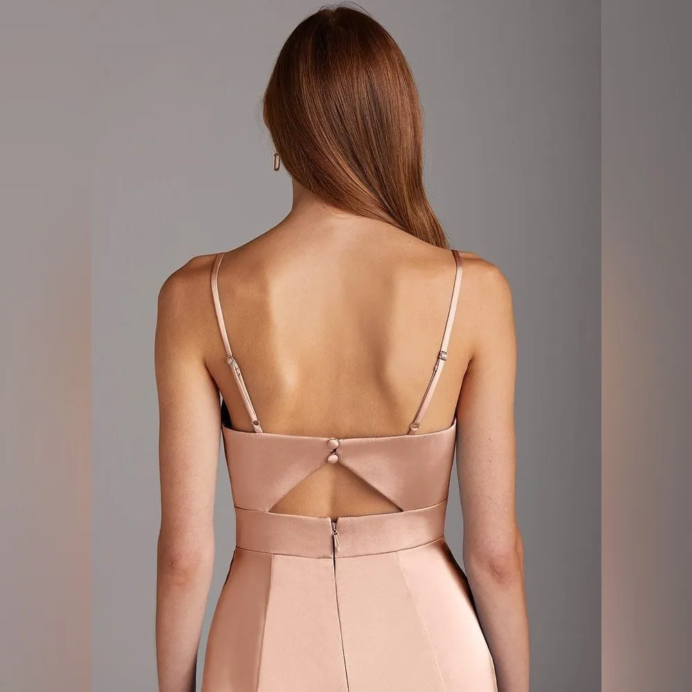 AZAZIE SHANIA NWT Rose Gold Sheath V-Neck Pleated Stretch Satin Dress Size C - Image 4