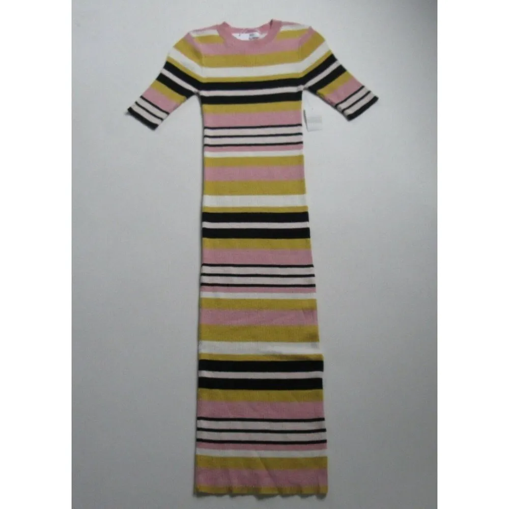 NWT Frame Baja Stripe Rib-Knit Midi in Citrine Cotton Cashmere Sweater Dress XS - Image 2