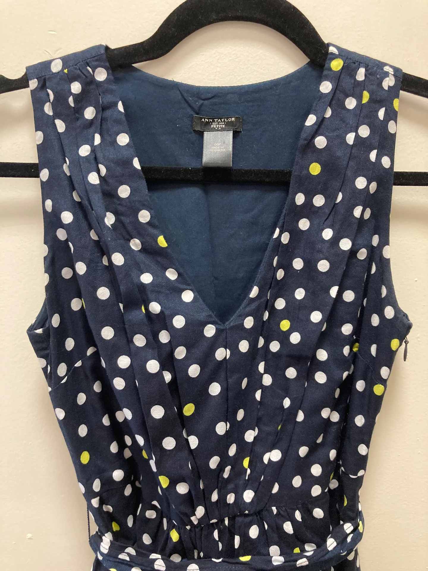 ann taylor blue polka dot dress Ann Taylor Navy & White Polka Dot Chiffon Fit