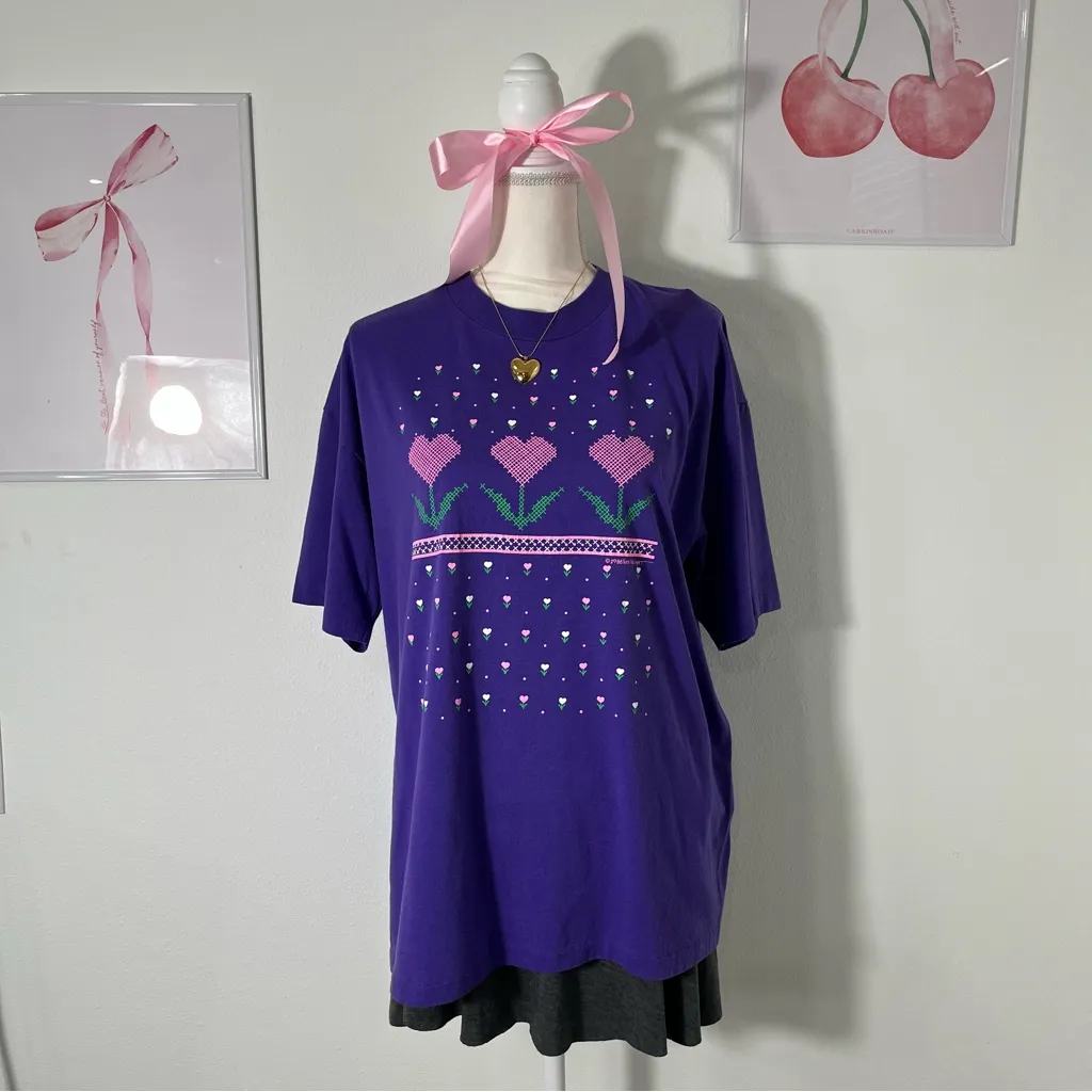 Grandma Cottage Heart Floral T Shirt Purple Pastel‎ T Shirt Womens XL - Image 6
