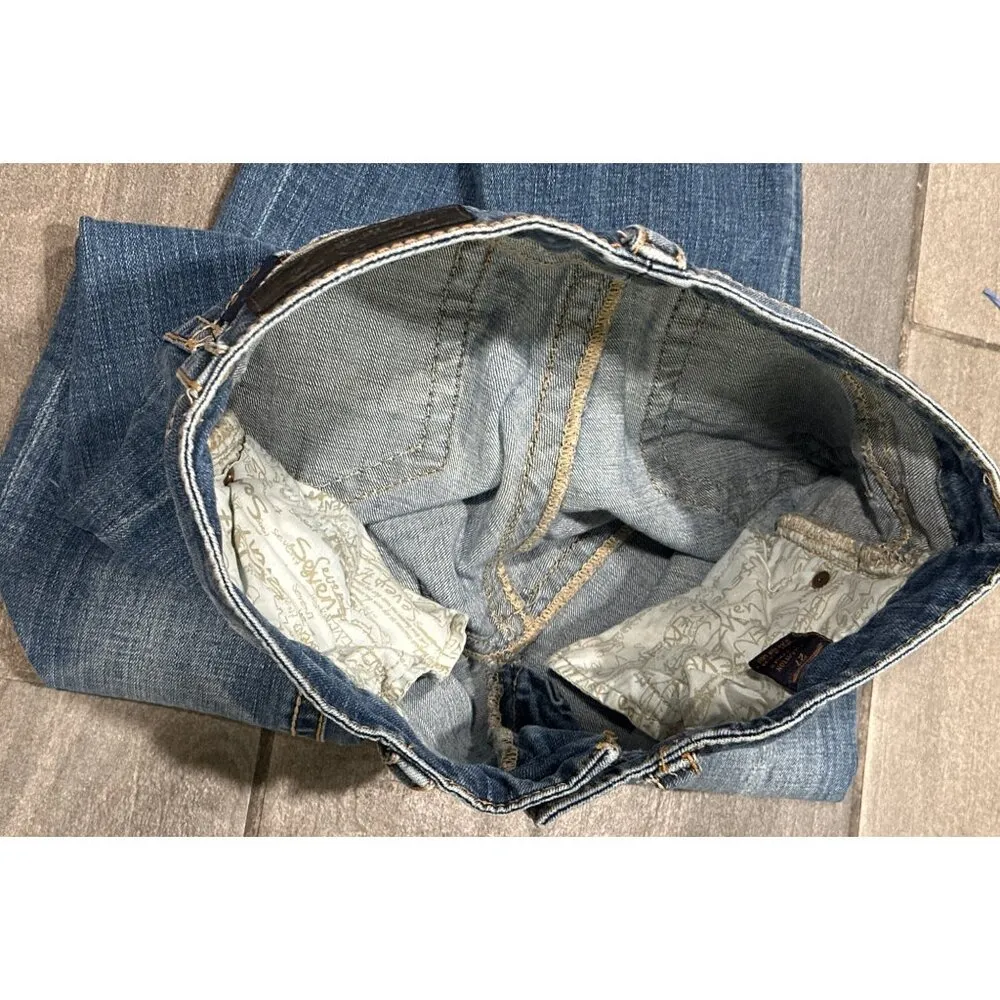 Seven7 Bootcut Size 27 Blue Denim Contrast Stitching Embroidered Pockets Distres - Image 15