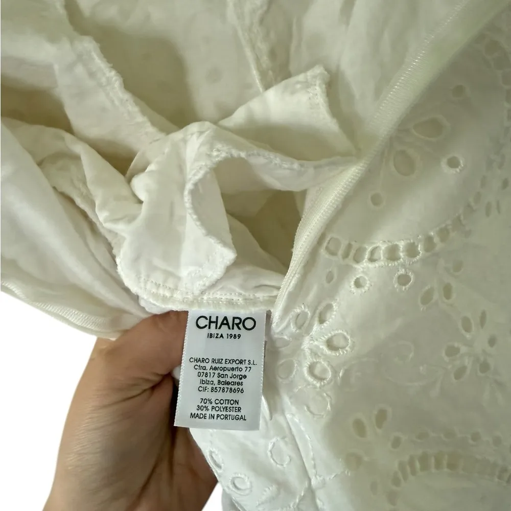 Charo Ruiz Ibiza Broderie Angaise Cotton Eyelet Wide Leg Pants White Size XS - Image 12