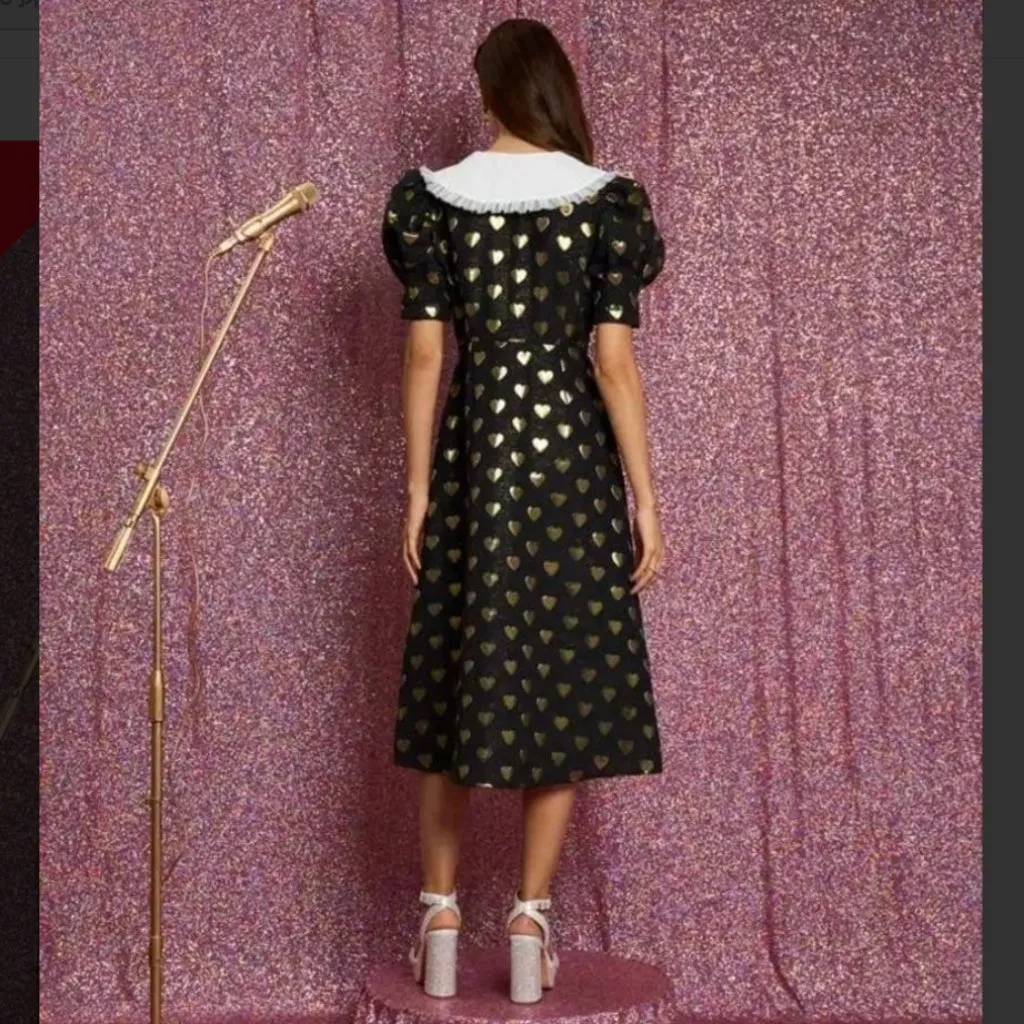 Sister Jane Golden Hearts Black & Gold Puff Sleeve Midi Dress M Size M - Image 3
