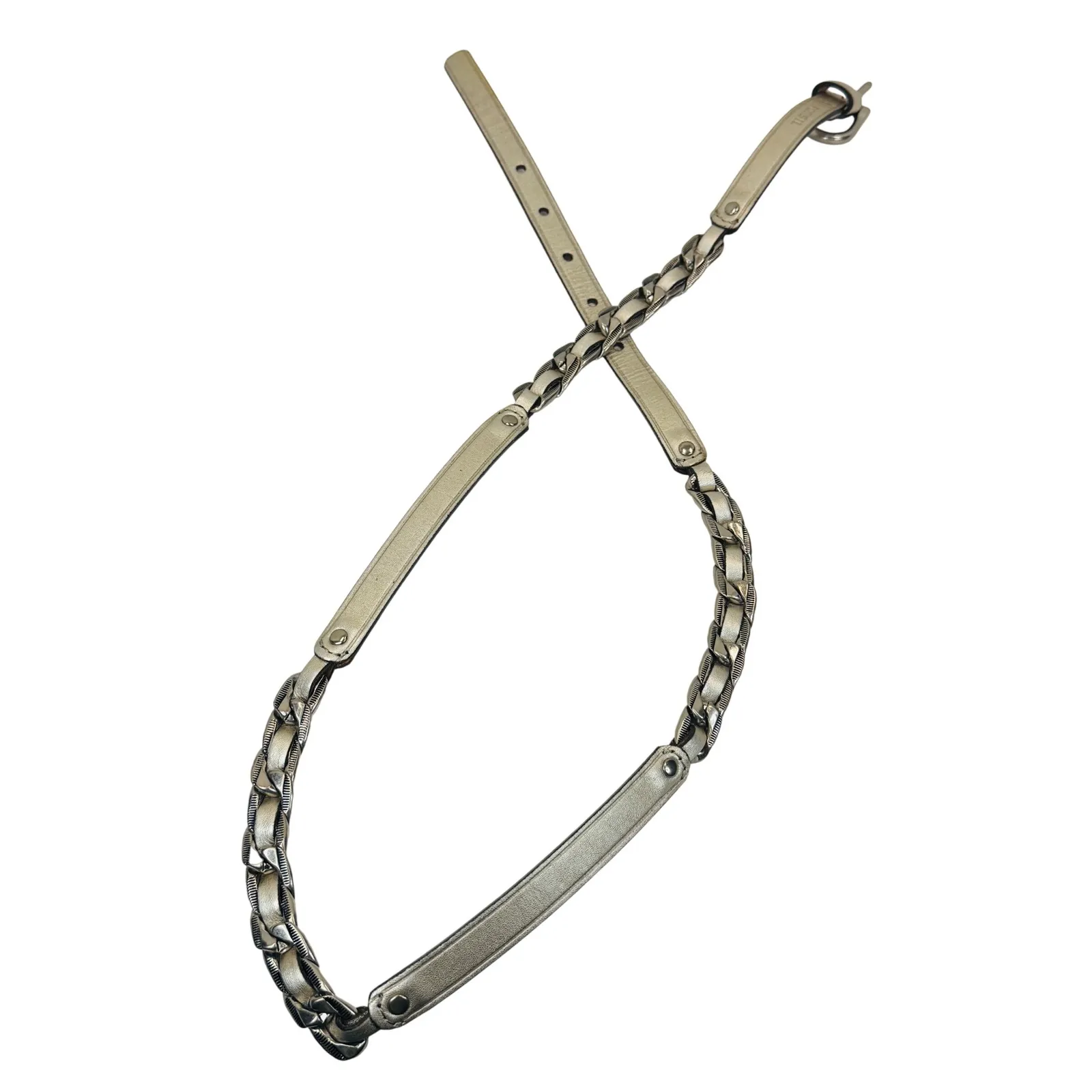 Fossil Women's Medium Metallic Silver Leather Belt Braided Chain BT3745-040 - Image 8