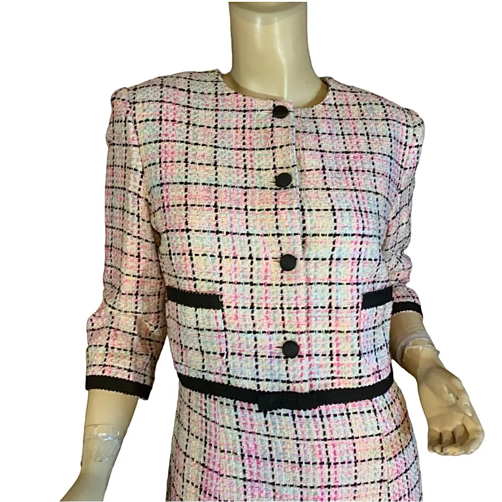 TALBOTS PINK & BLACK SILK BLEND PASTEL TWEED DRESS & BLAZER SUIT SET (8) - Image 8