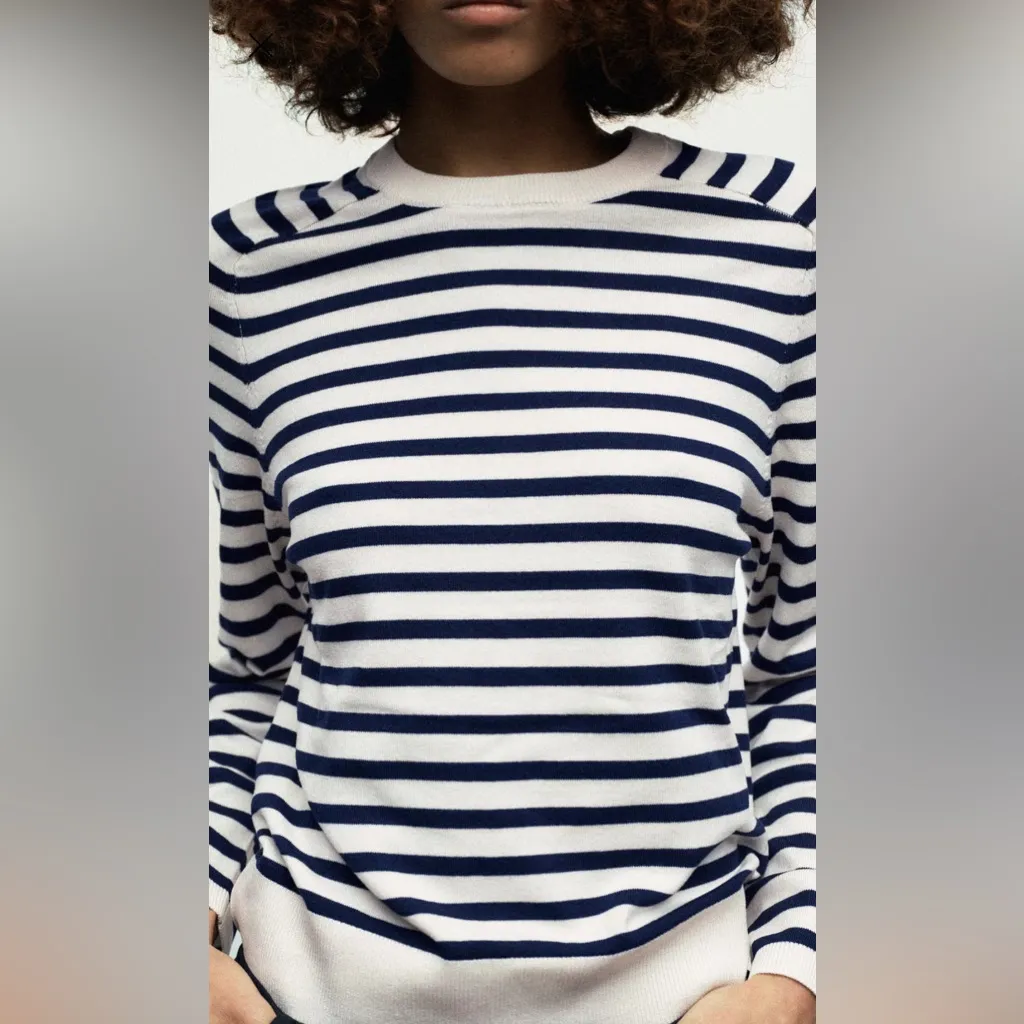 Zara NWT Navy and White Striped Knit Sweater SZ Small Nautical - Image 2