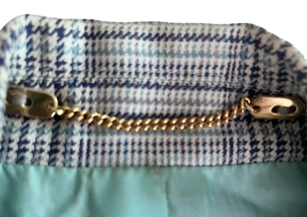 Vintage Escada Margaretha Ley wool silk plaid double breasted blazer Blue Size 6 - Image 7
