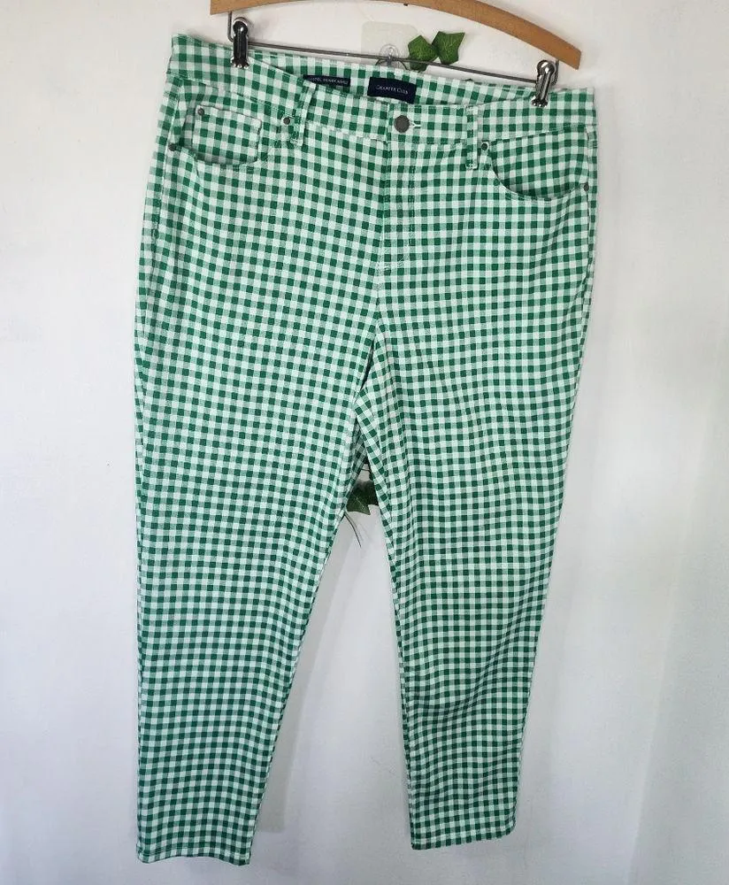 Charter Club Green and White Check Bristol Skinny Ankle Pants Size 16 - Image 2