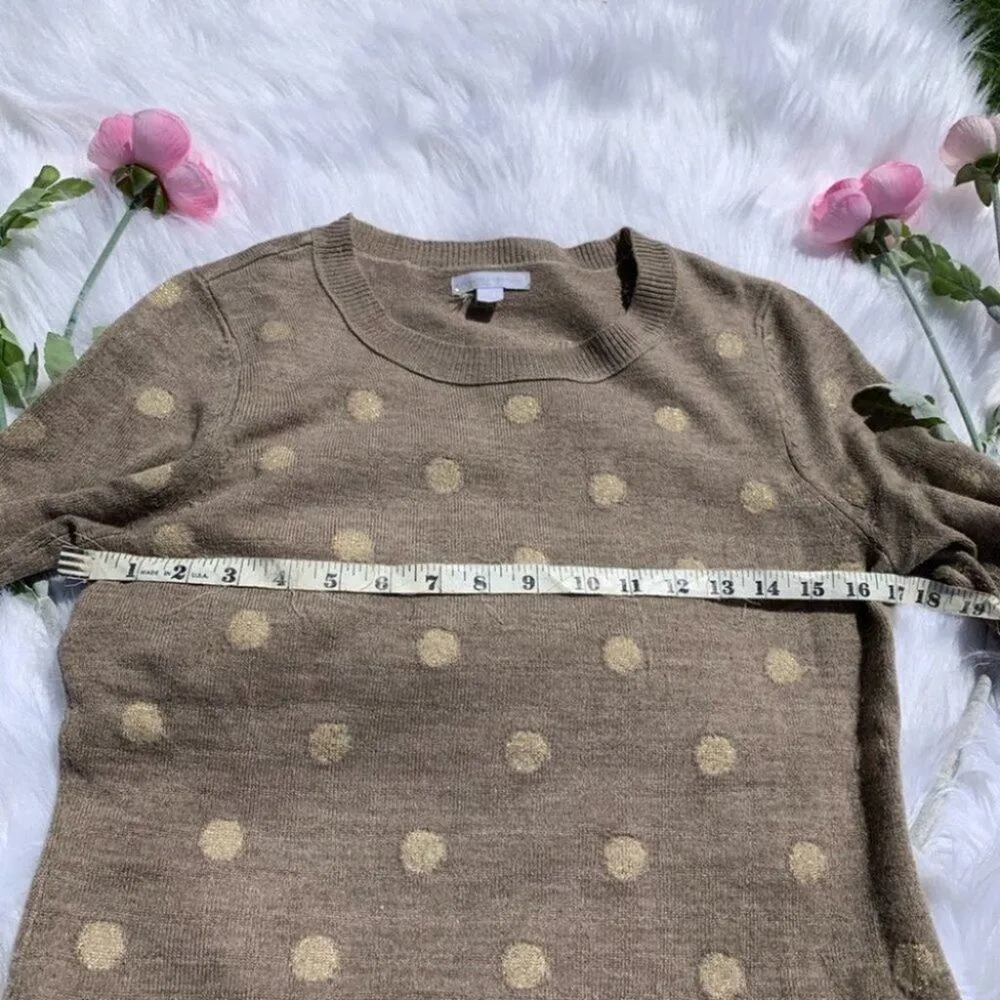 New York Company Brown Polka Dot Sweater Size Small Gold Casual Metallic - Image 3