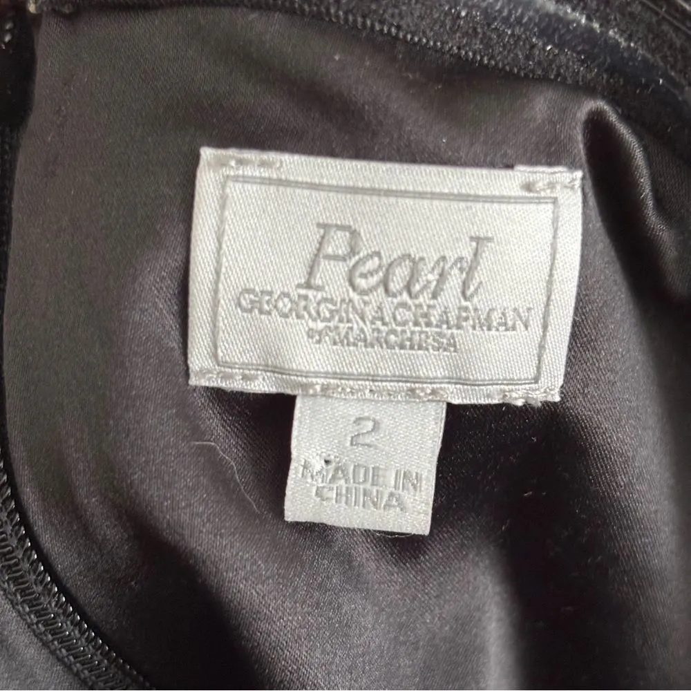 Pearl Georgina Chapman Marchesa Embellished Dress Black Lace Drop Waist 2 FLAW - Image 10