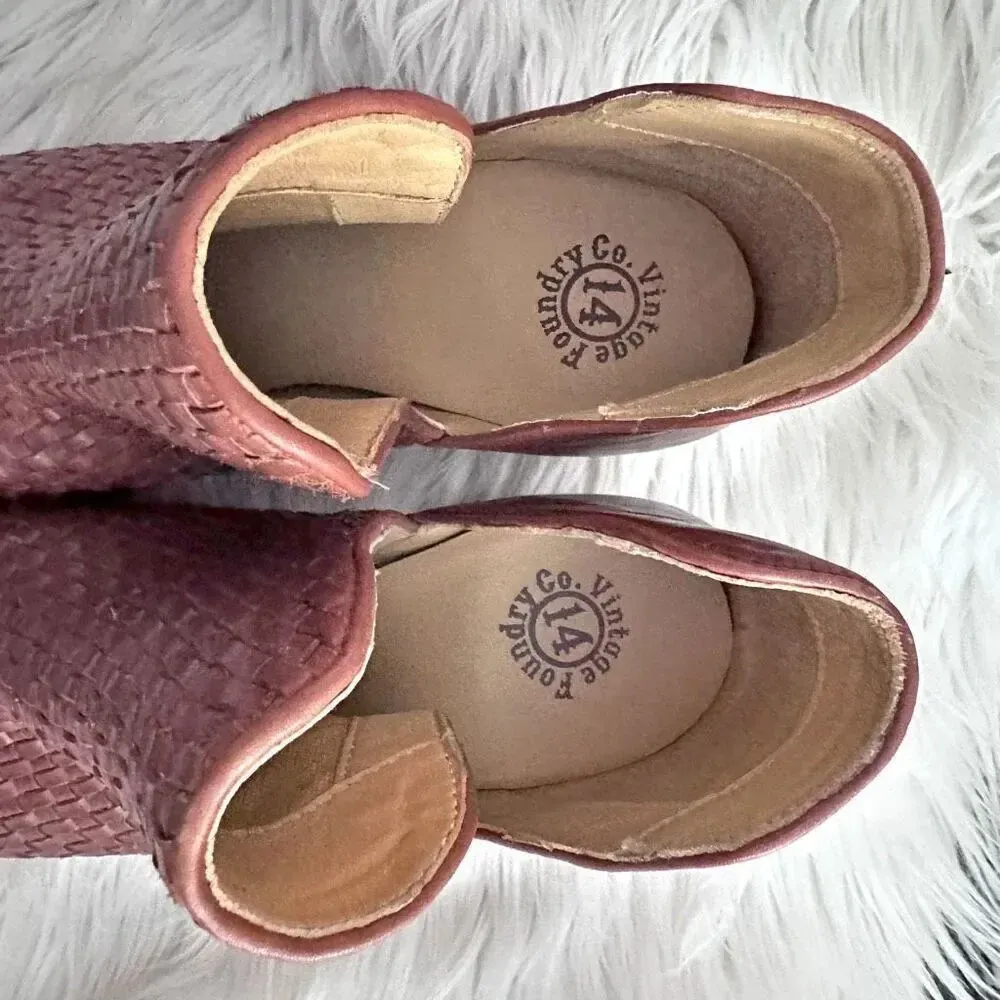 VINTAGE FOUNDRY CO | Skyler Booties Woven Weave D'Orsay Ankle Boots Cognac | 7.5 Brown - Image 3