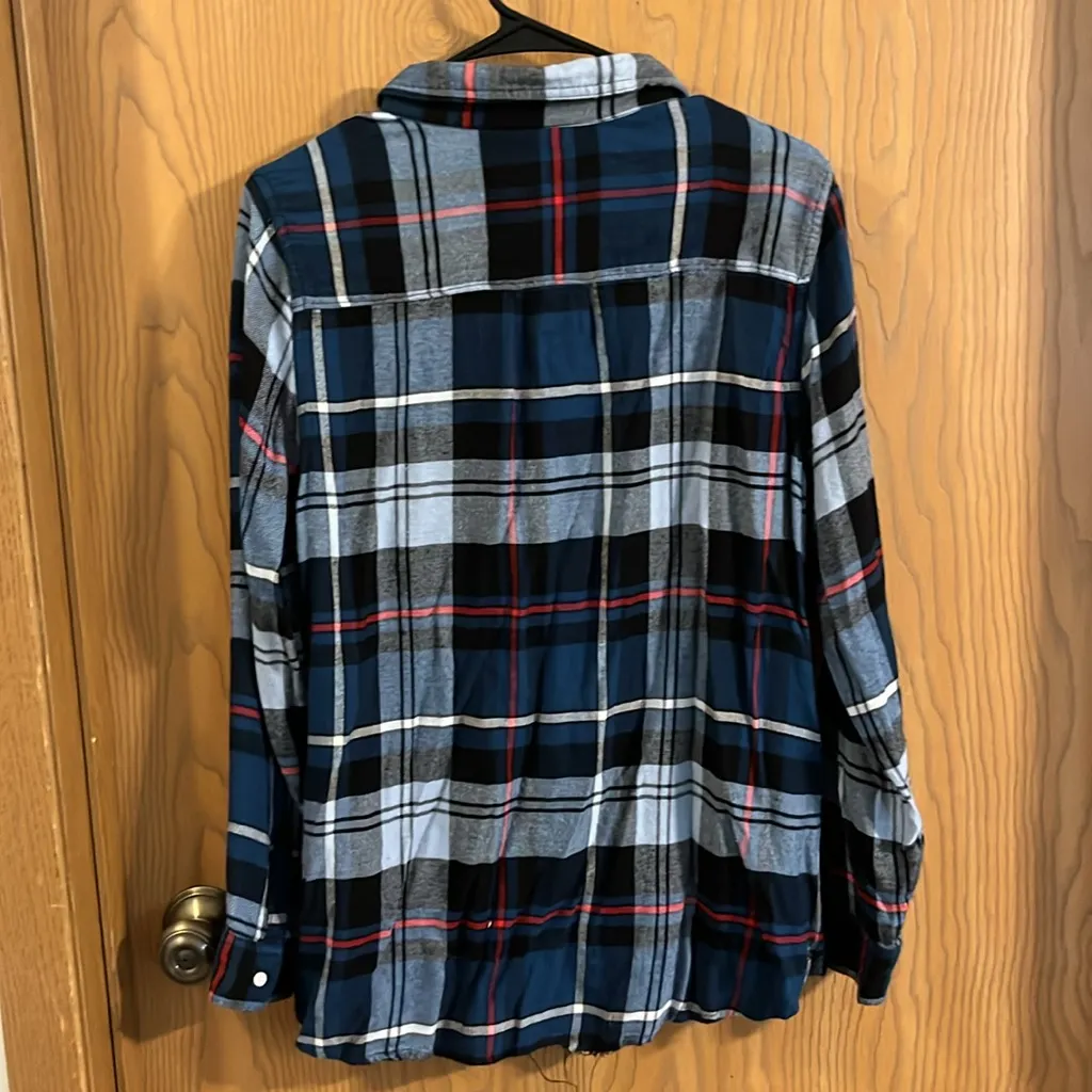 BONGO Women’s Blue Plaid Rayon‎ Flannel Shirt Large - Image 7