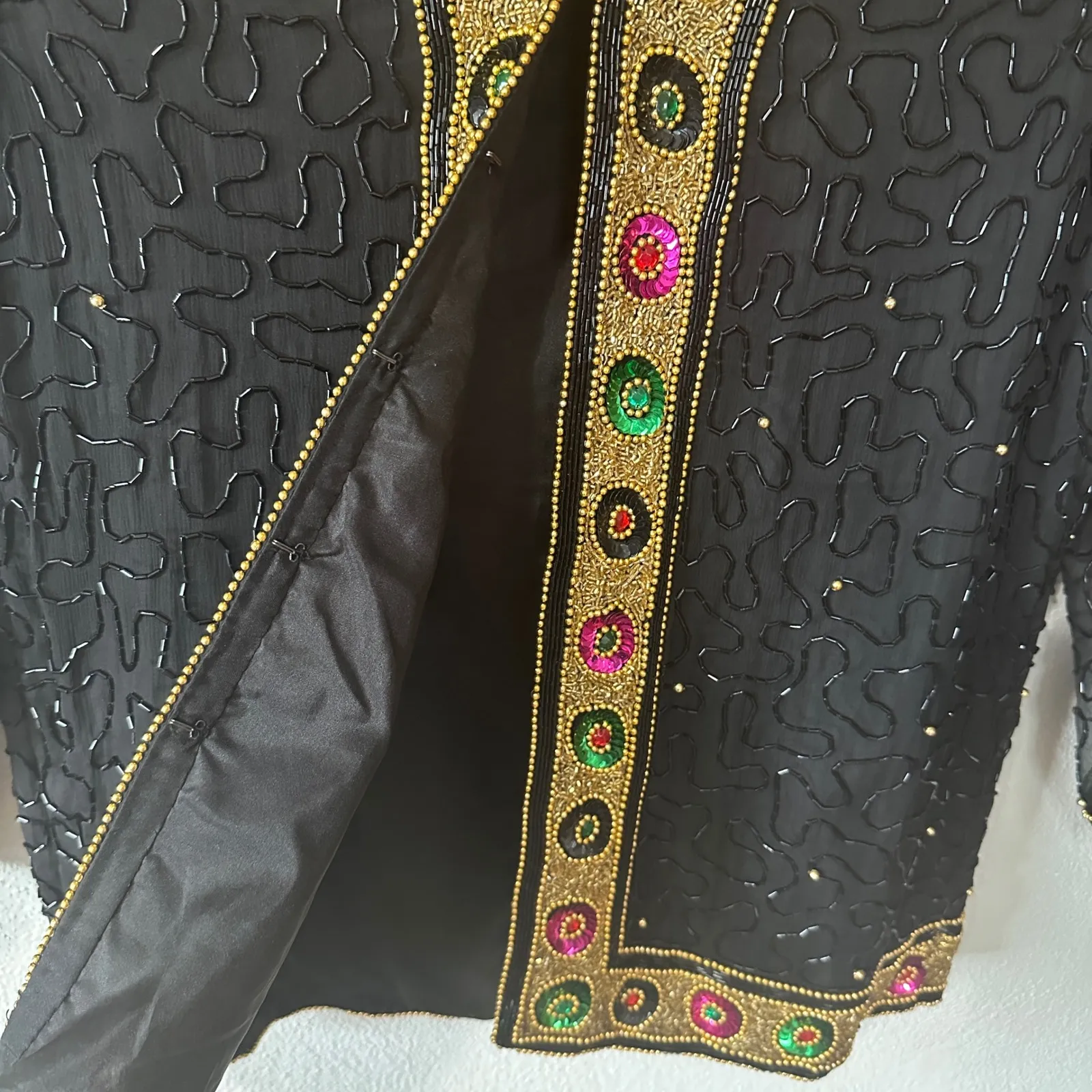 Laurence Kazar Beaded Silk Jacket Embellished Party Evening Top Black Medium - Image 5