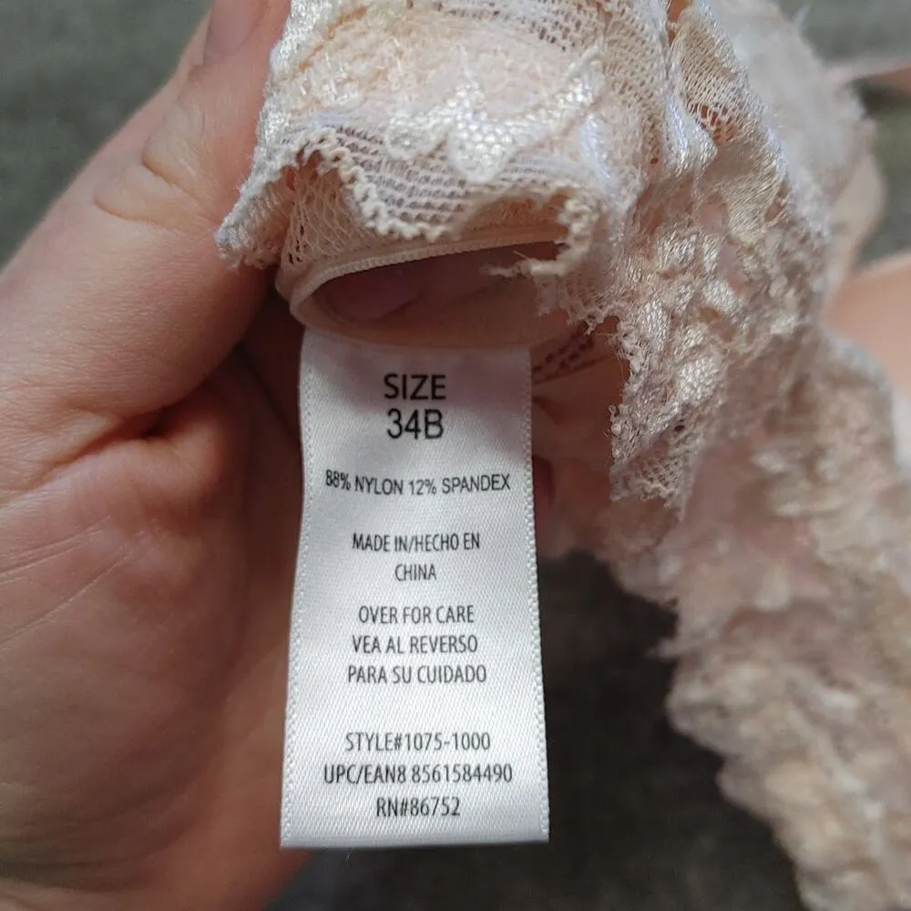 Light Pink Bra Size 34B Blush Front Clip Lace Padded Cup Feminine Chic Girl - Image 6