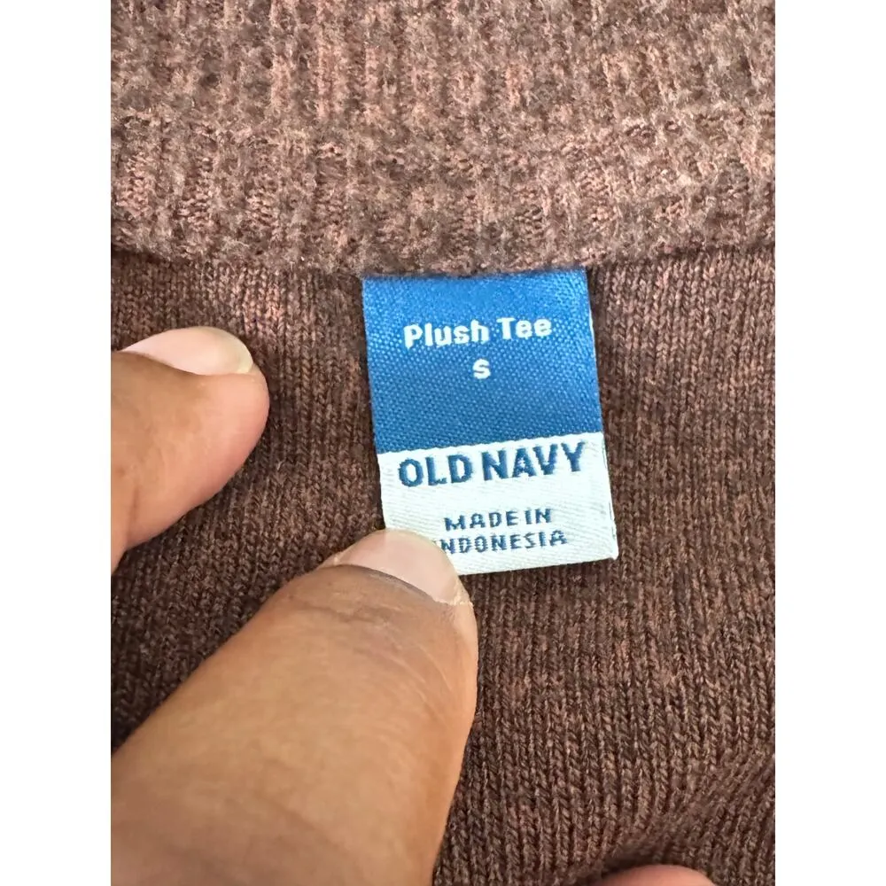 Old Navy Brown Plush Tee Long Sleeve V-Neck Top Small Soft Cozy Fall Basic - Image 3