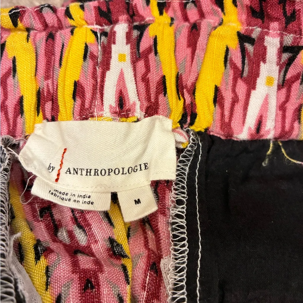 Anthropologie Black Motif Printed Linen Blend High Waisted Belted Shorts M - Image 6