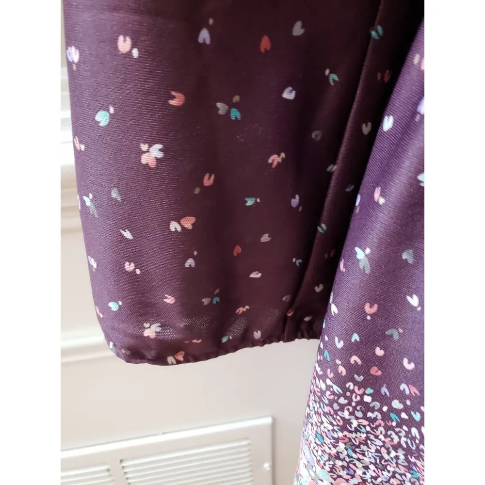 Vintage Purple Floral Midi Dress Boho Long Sleeve M Retro Modest Large - Image 6