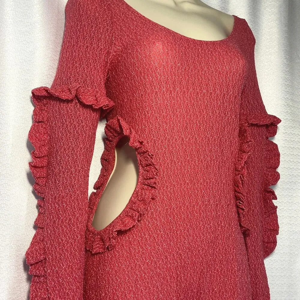 Collina Strada Ruffled Bodysuit with Side Cutouts Hot Pink NWOT womens S - Image 3
