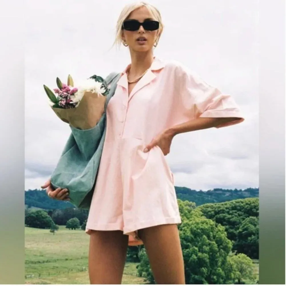 Princess Polly Pink Linen Sinclair Romper Playsuit - Image 3