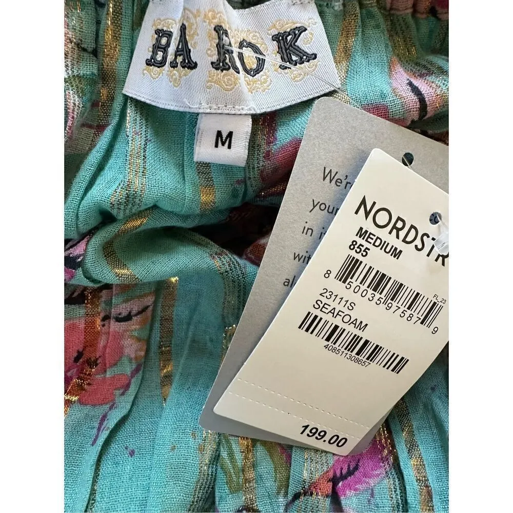 Barok Paris Floral Off The Shoulder Cotton Blend Maxi Dress In Seafoam Size M Blue Size M - Image 6