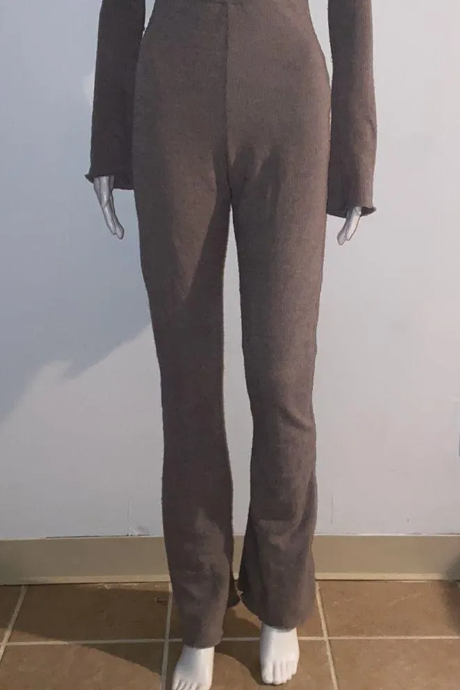 s Brown Jumpsuit With Front Cutout - Long Sleeves - Image 3