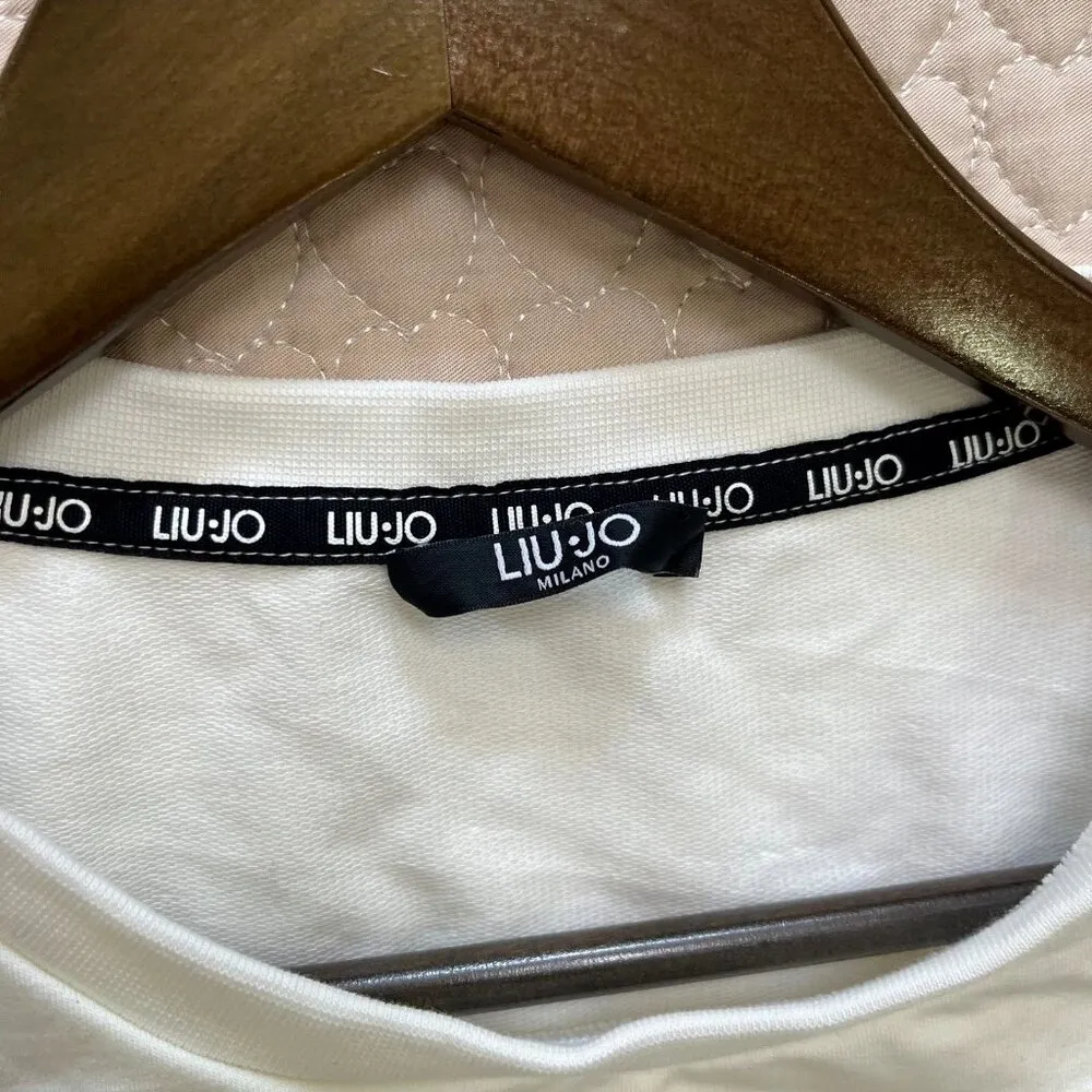 NWOT LIU JO Women's Crystal Logo Sweatshirt Size L Cotton Blend Pullover White Size L - Image 7