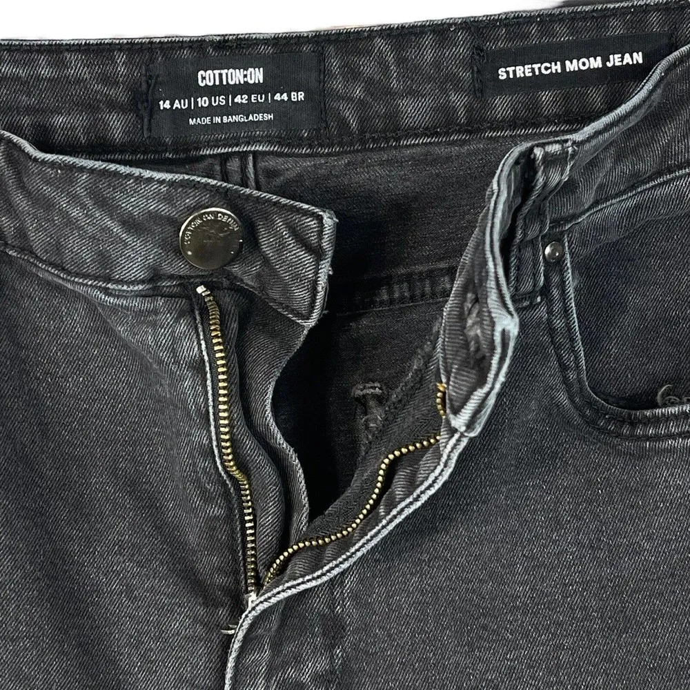 Cotton-On SZ 10 Stretch Mom Jeans 5-Pocket Hi-Rise Zip-Fly Black Wash Womens - Image 4
