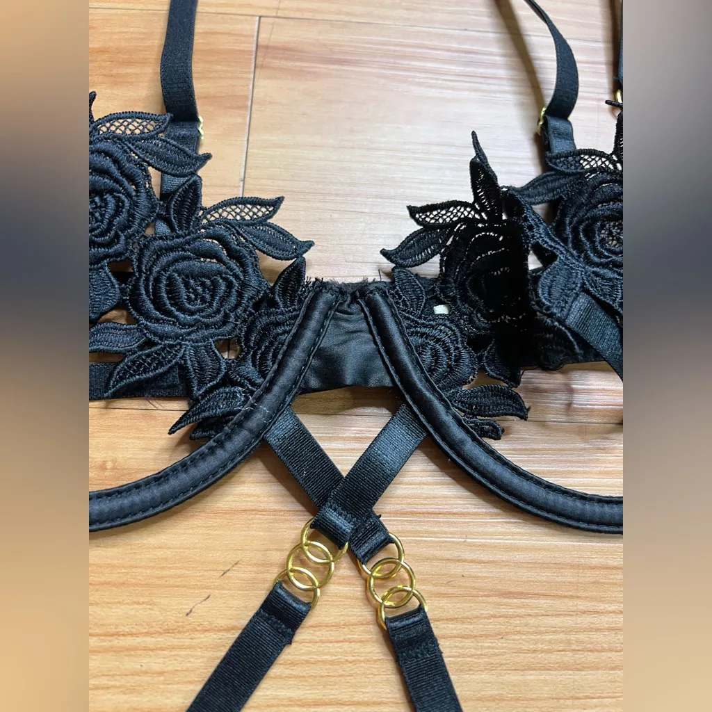 Roma Confidential Ebony Rose Waspie Bra Guipure Lace Black Sz M Size M - Image 4