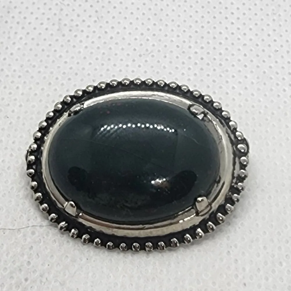 Dark Teal Bloodstone Brooch Green - Image 2