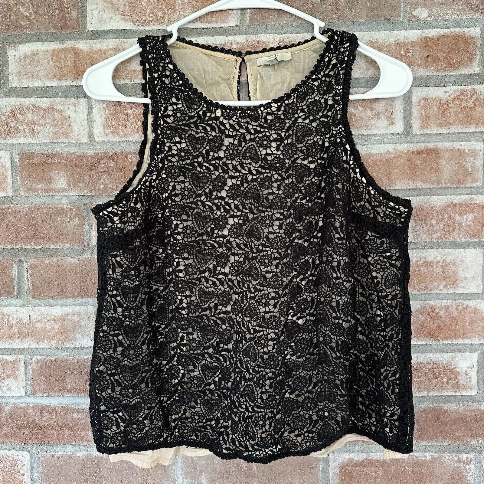 Joie Bria Sleeveless Lace Tank Top XS Black Nude - Image 3