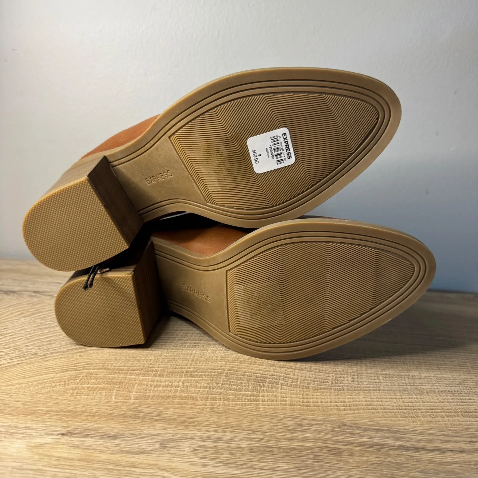 Express Shoes Tan Block Heel Mules Women Size 9‎ Western Stitch Detail Slip On - Image 6