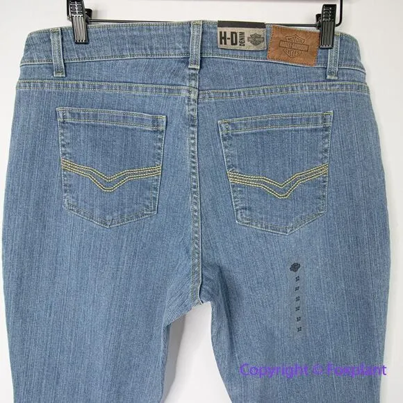 New! Harley Davidson Straight Leg Mid Rise light Blue Jeans Womens, size 32 - Image 9