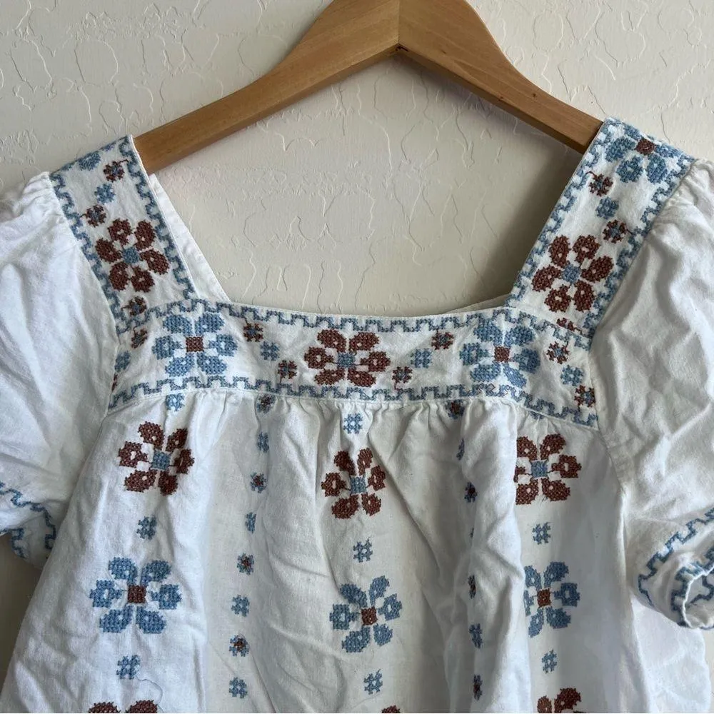 Madewell Cross Stitch Top Shirt NF217 white blue brown - Image 7