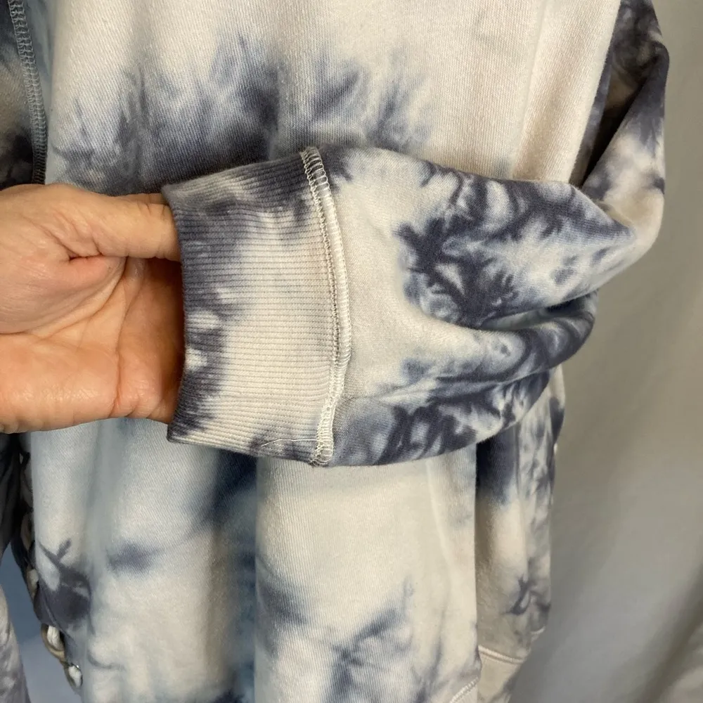 Blue Gray White Tie Dye Hooded Sweatshirt XL Laced Up Side American Star Y2K - Image 3