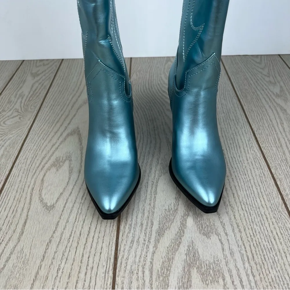 Madden Girl Arizona Knee High Cowboy Boots 7.5M Metallic Blue $99 - Image 2