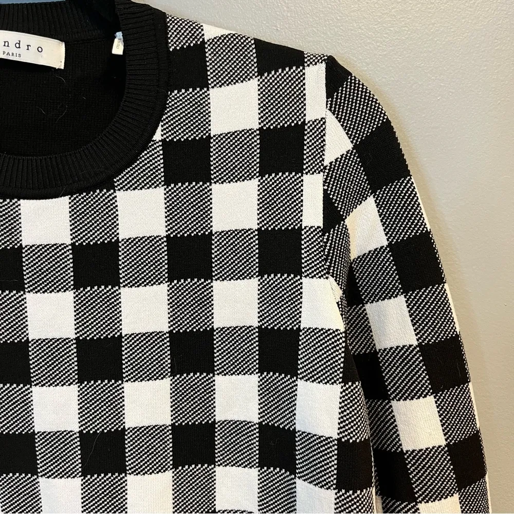 Sandro Paris Sweater Black & White Checkered Knit Top Sz M (?) EUC - Image 4