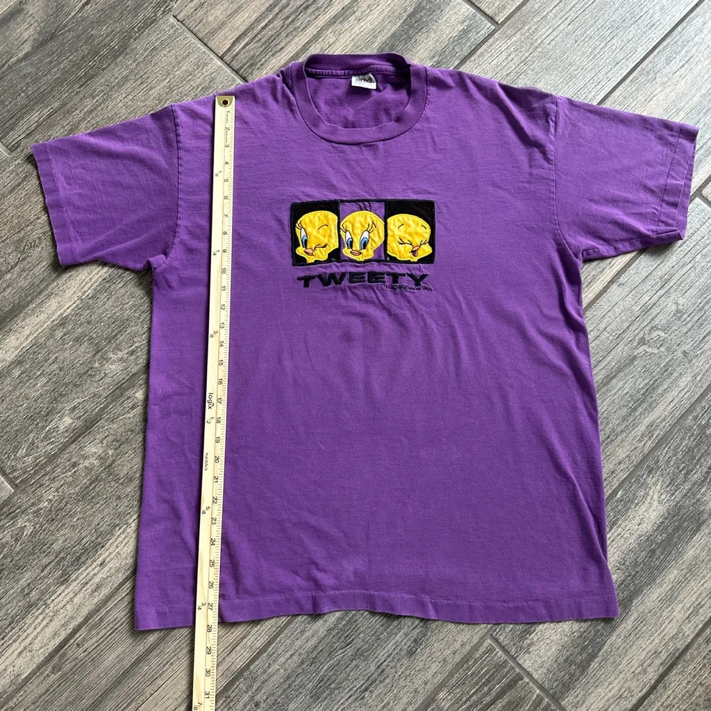 Vintage Anvil Purple Tweety Bird Single Stitch Embroidered Graphic Tee Size XL - Image 7