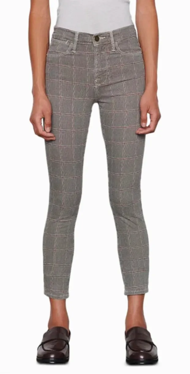 Frame Le High Crop Pants Windowpane Grey Plaid High Rise Skinny New - Image 1