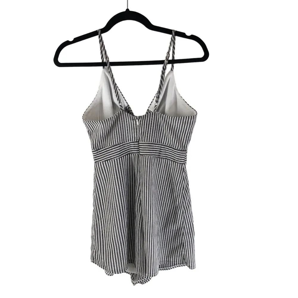 Seek the Label Womens Romper Keyhole Bow V Neck Striped  Black White XS - Image 2