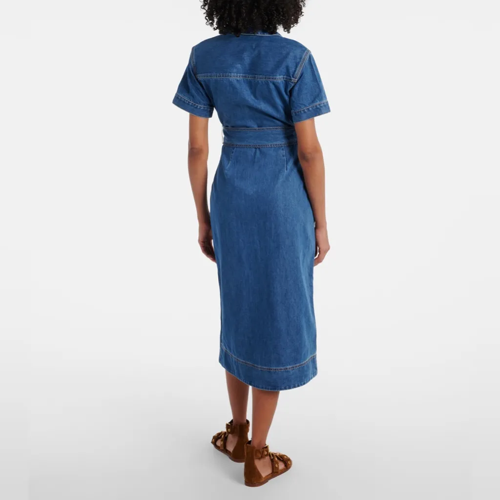 Veronica Beard Tabby Denim Button-Down Cotton Midi Dress | Size 10 - Image 2