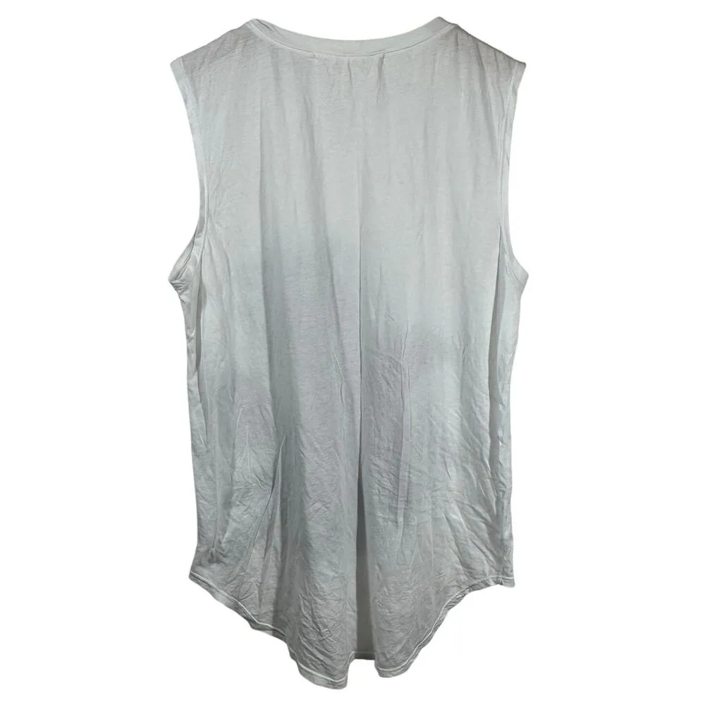 Michael Stars Top Women White Black Palm Graphic High Low Beach Coastal Casual - Image 2