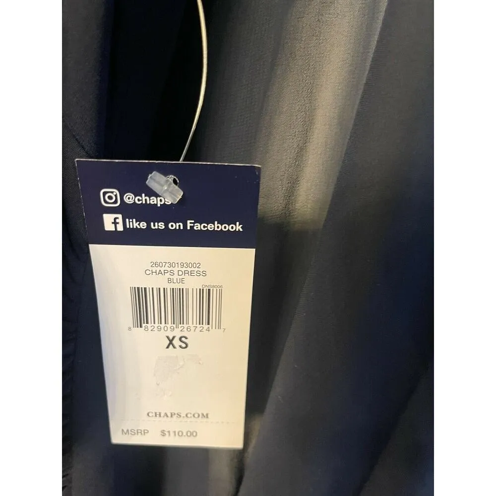 Chaps by Ralph Lauren Formal Dress Navy Blue Chiffon Sheath w/ Cape Women XS NEW - Image 4