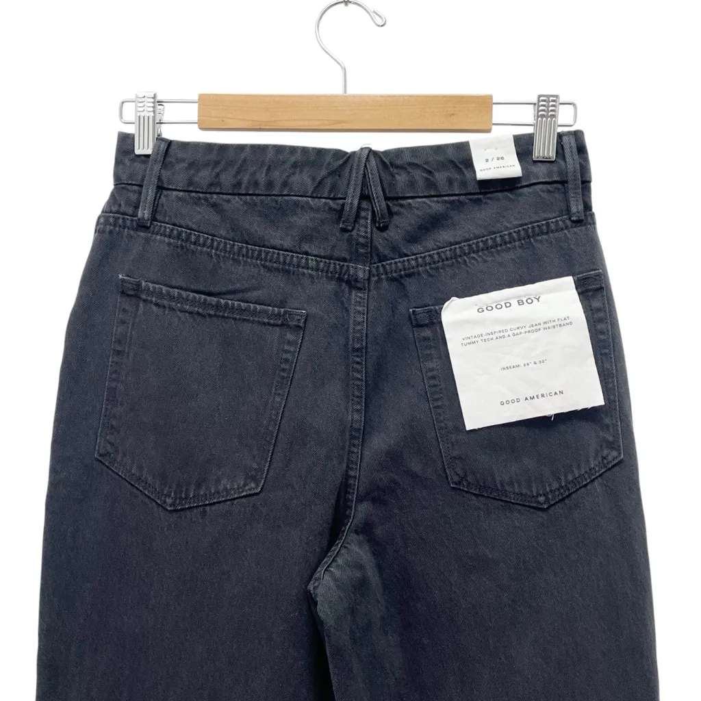 NWT Good American Good Boy Ripped Waist Jeans Black Size 2 High Rise Split Hem - Image 10