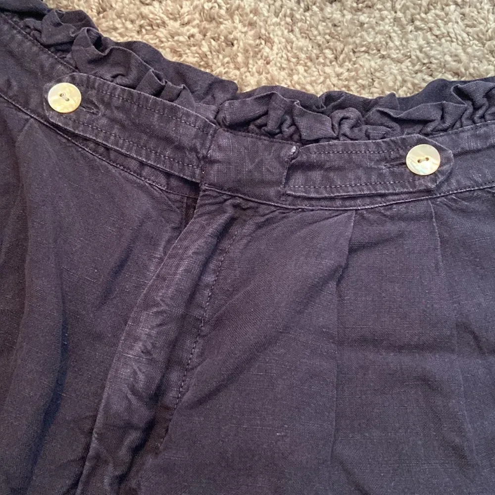 Young fabulous and broke linen navy high waisted shorts with ruffle waist - Image 2