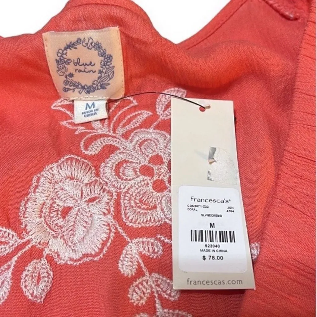 Coral Embroidered Maxi Dress Women's Size Medium V - Image 8
